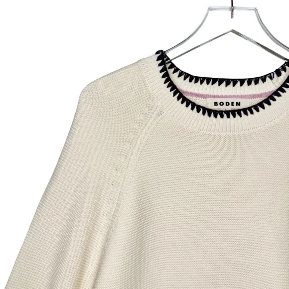 NWOT Boden Lena Cream Stitch Detail Jumper Women’s Bishop Sleeve Sweater Sz L - Picture 3 of 12